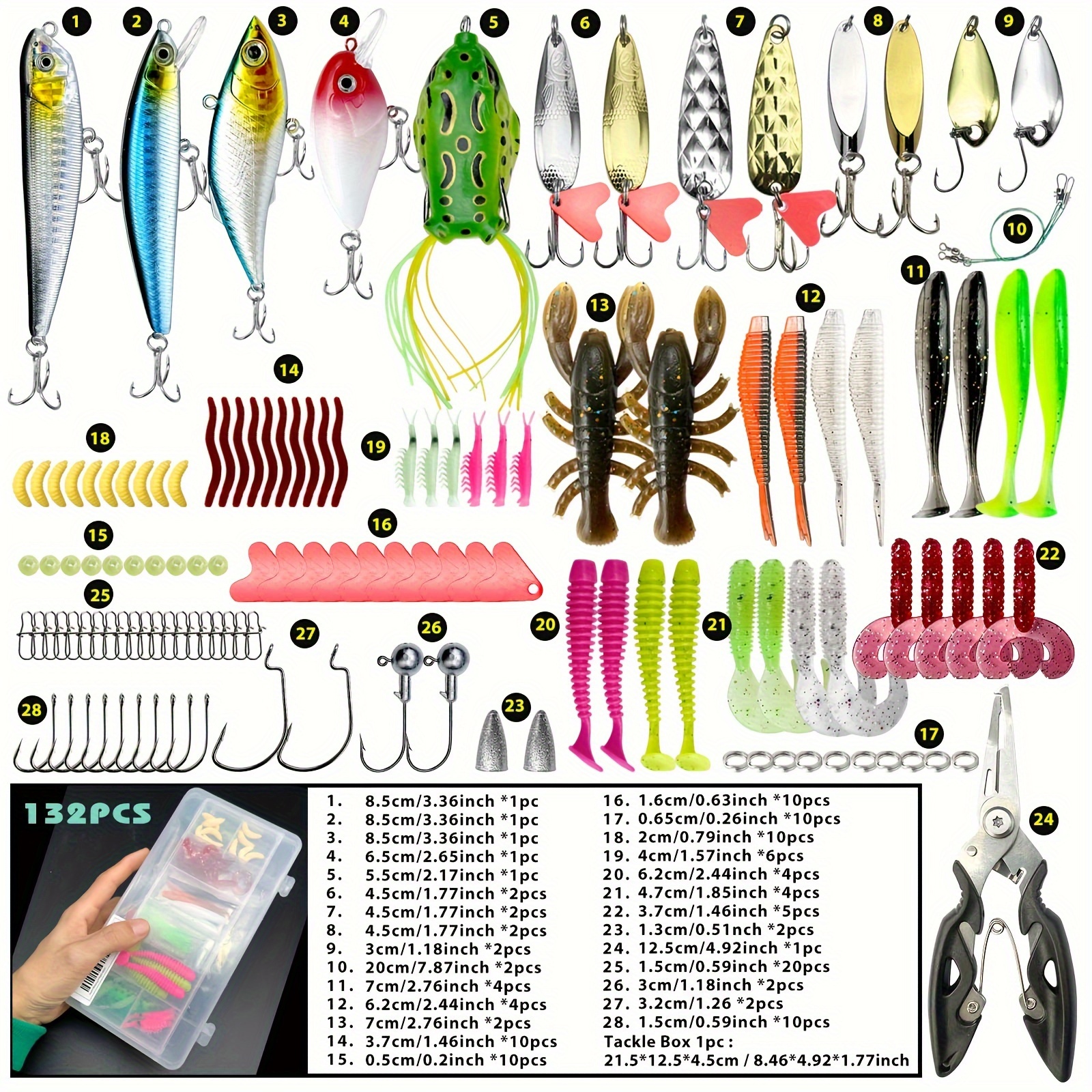 26 107 132 284pcs fishing lures kit tackle box with hard lures spoon lures soft plastic worms swimbaits crankbait jigs hooks for bass trout salmon fishing details 4