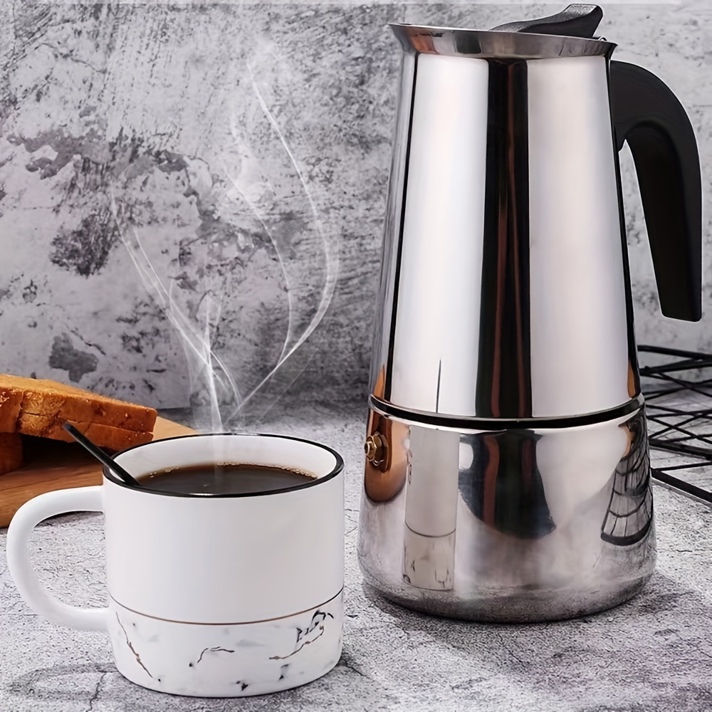 1pc stainless steel moka pot portable coffee pot espresso machine 300ml 10 14oz coffee kettle details 9