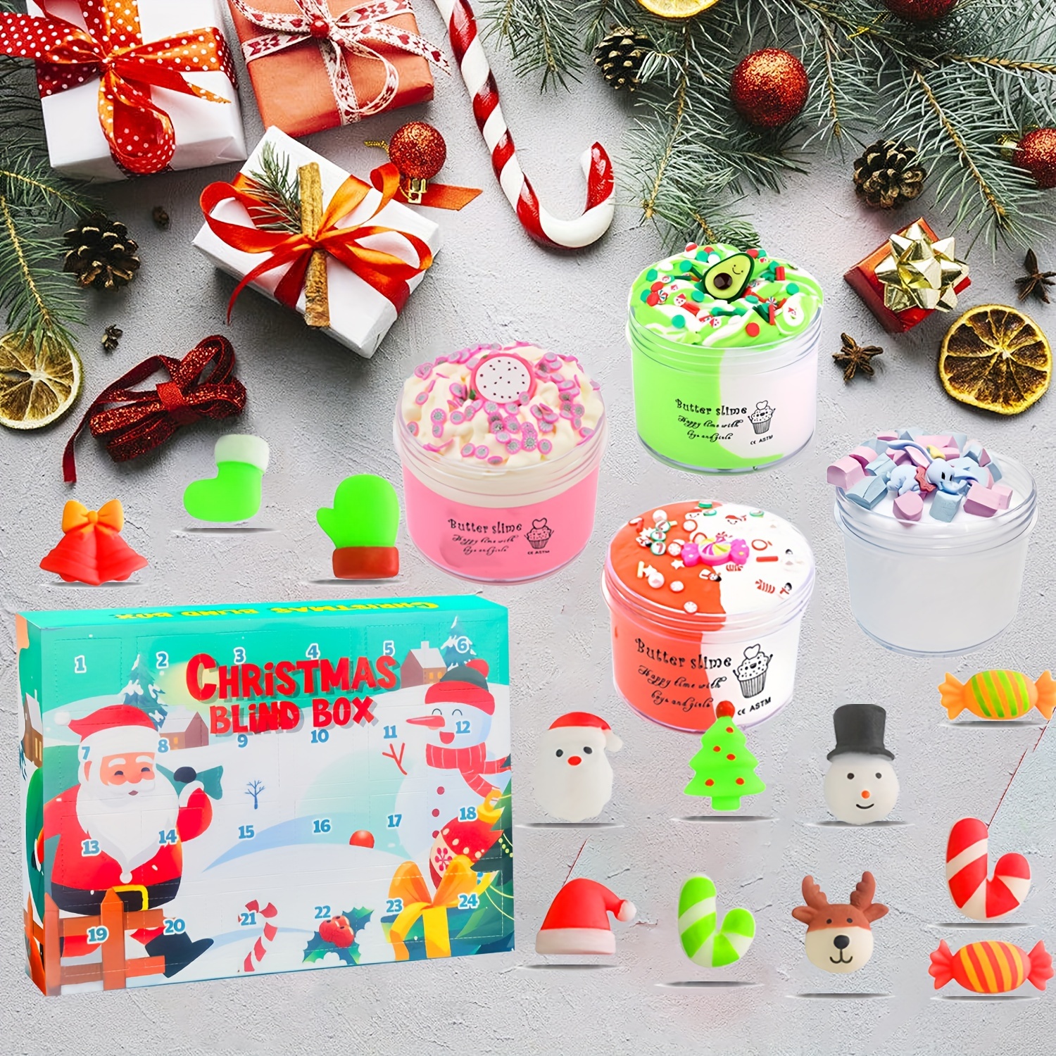 Christmas Countdown Calendar Blind Box,12 Random Butter Slime12 Random Slime  Accessories And 12 Mochi Squeeze Toys,soft Slime Kit,christmas Gifts,  Graduation Gifts, Party Toy Gifts - Temu Philippines