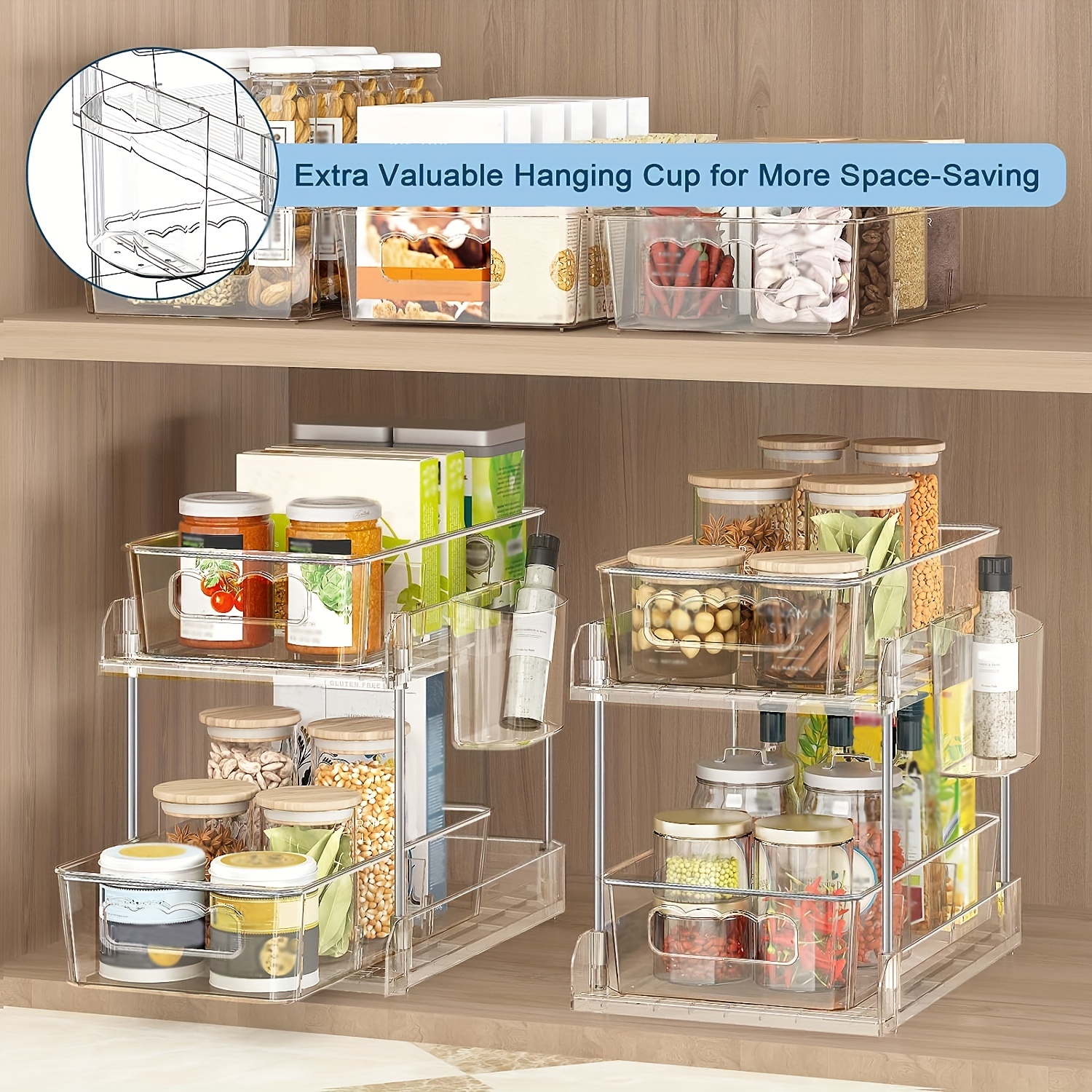 2 Tier Slide Out Under Sink Organizers and Storage with Removable Dividers  - Undersink Cabinet Drawers for Bathroom, Kithcen Cleaning and Organization