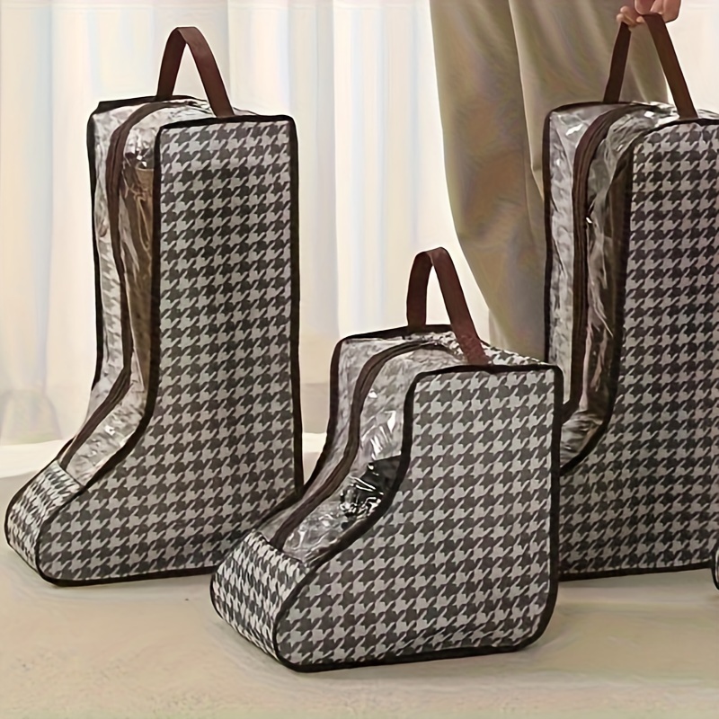 

1pc Boots Storage Bag With Zipper, Houndstooth Short Boots Protective Cover, Dust-proof Shoe Storage Container, Household Storage Organizer For Bedroom, Living Room, Home, Dorm
