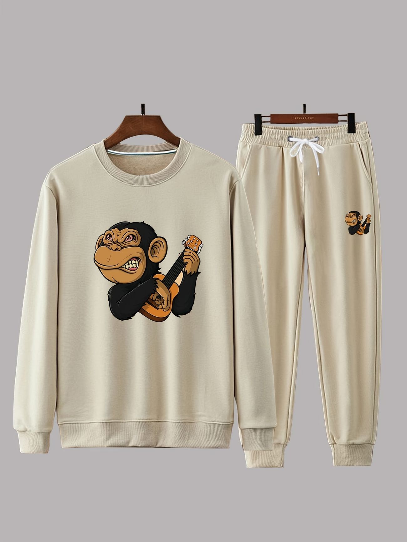 Men's Cartoon Orangutan Print Round Neck Casual Outfit Set 2 Pieces Long  Sleeve Pullover Sweatshirt And Drawstring Sweatpants | Don't Miss These  Great Deals | Temu