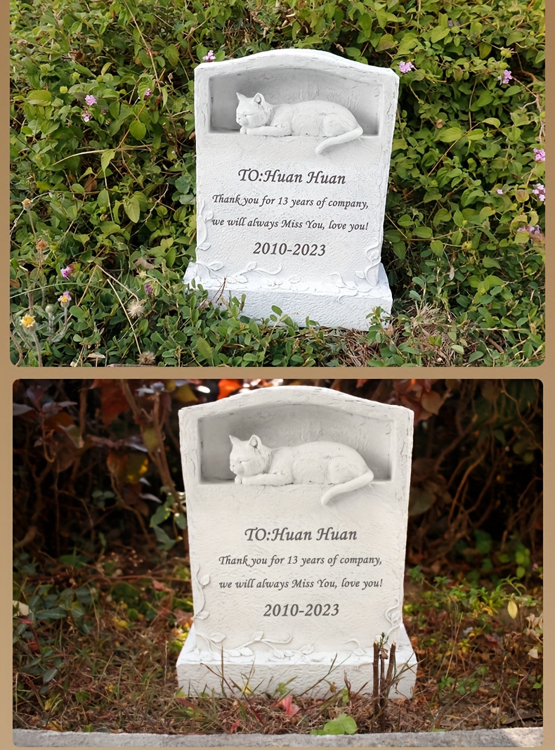Personalized Upright Pet Headstone For Cat - Resin Cat Memorial Stone Figurine - Cat Garden Stone Pet Gravestone For Cat Outdoors - For Cat Lovers - Commemorate Your Beloved Feline - Perfect Gift for Pet Owners