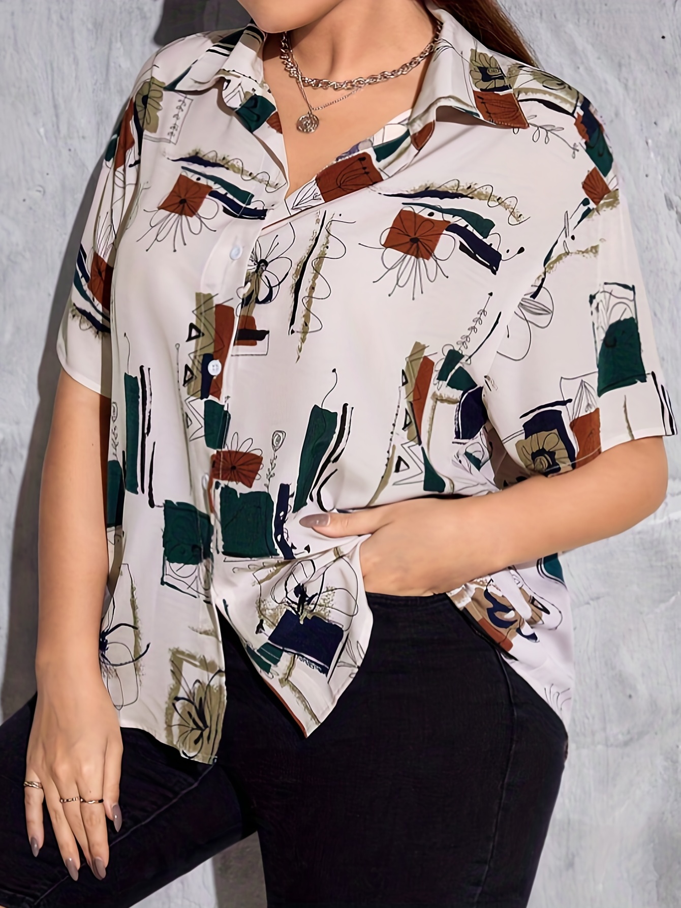 Plus Size Casual Blouse Women's Plus Floral Print Short - Temu