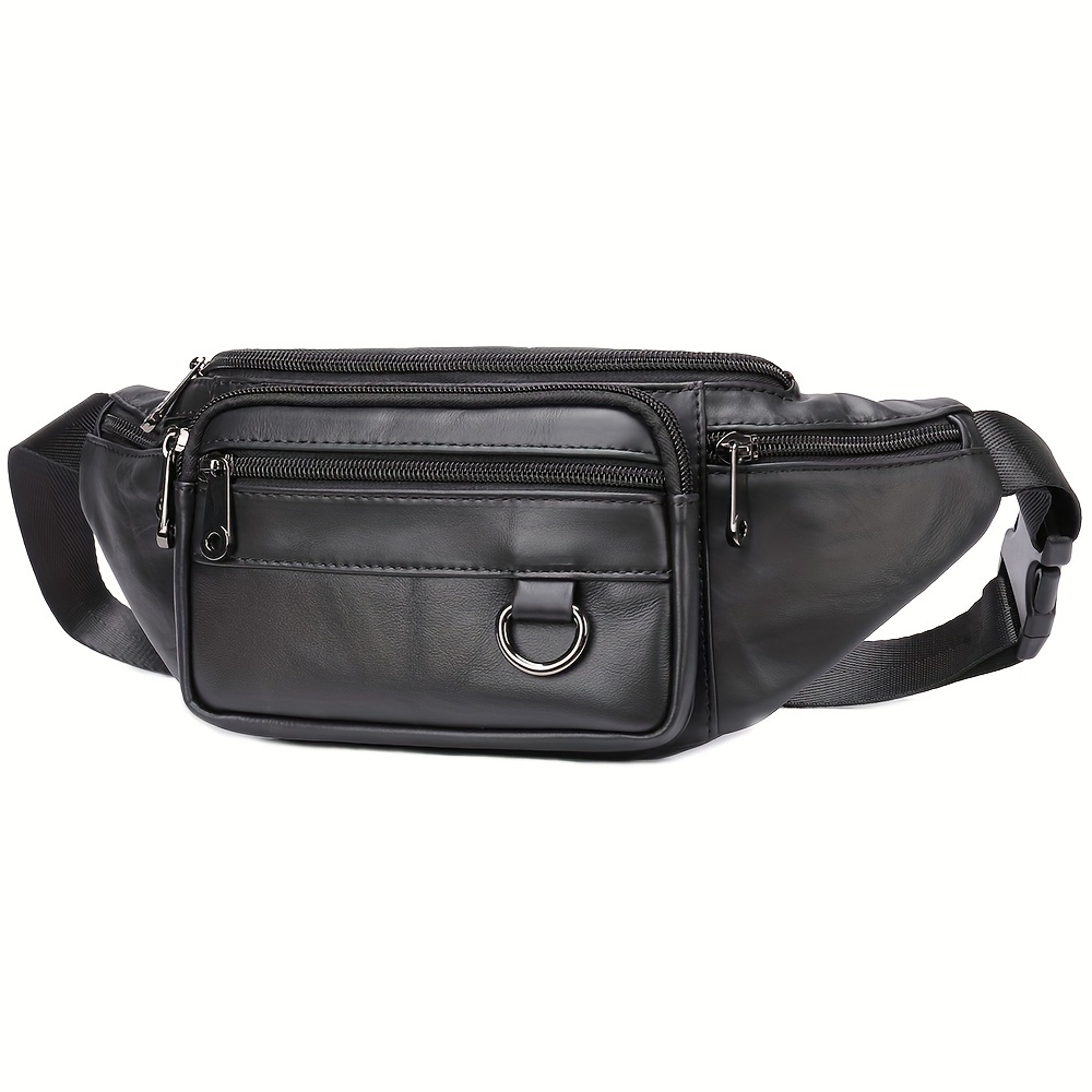 BLACK ANTI THEFT CROSSBODY FANNY PACK WAIST BAG PU LEATHER