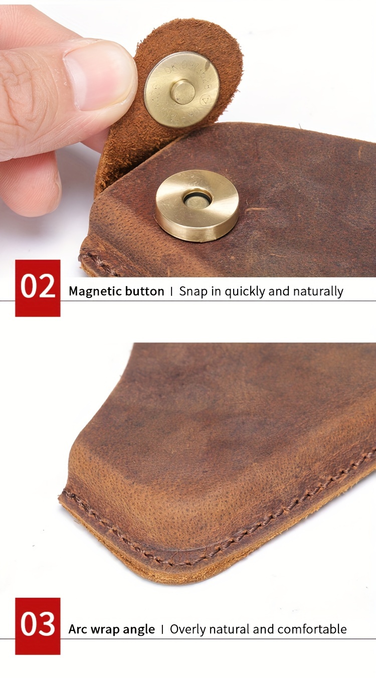 1pc mens genuine leather retro mobile phone waist bag ultra thin top layer cowhide waist bag for outdoor details 6