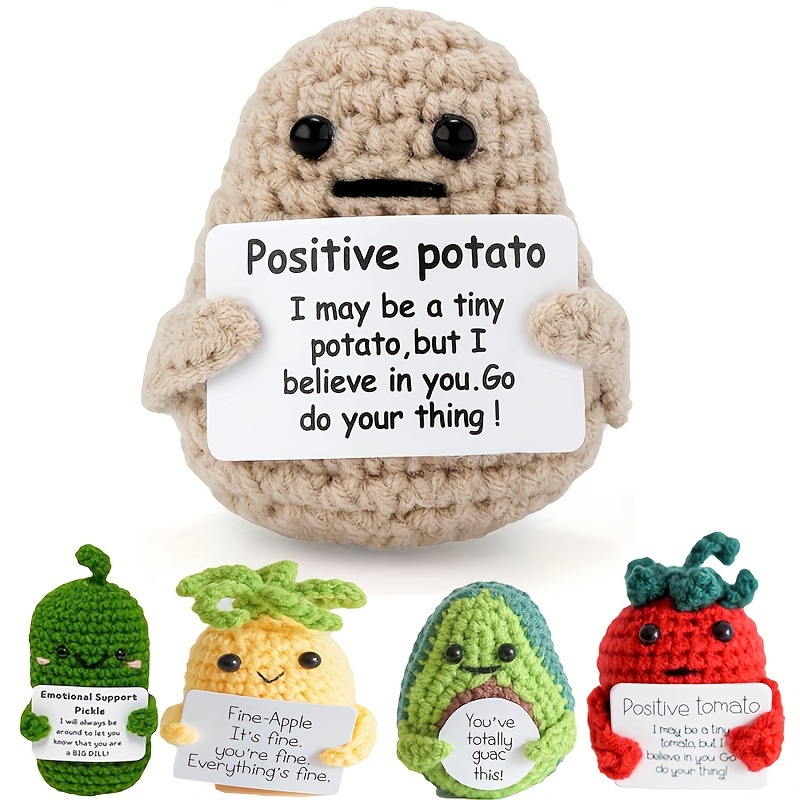 

1pc Mini Funny Positive Potato, Knitted Potato Toy With Positive Card Creative Cute Wool Inspirational Potato Crochet Doll Cheer Up Gifts For Friends Party Halloween Decoration Encouragement Gift