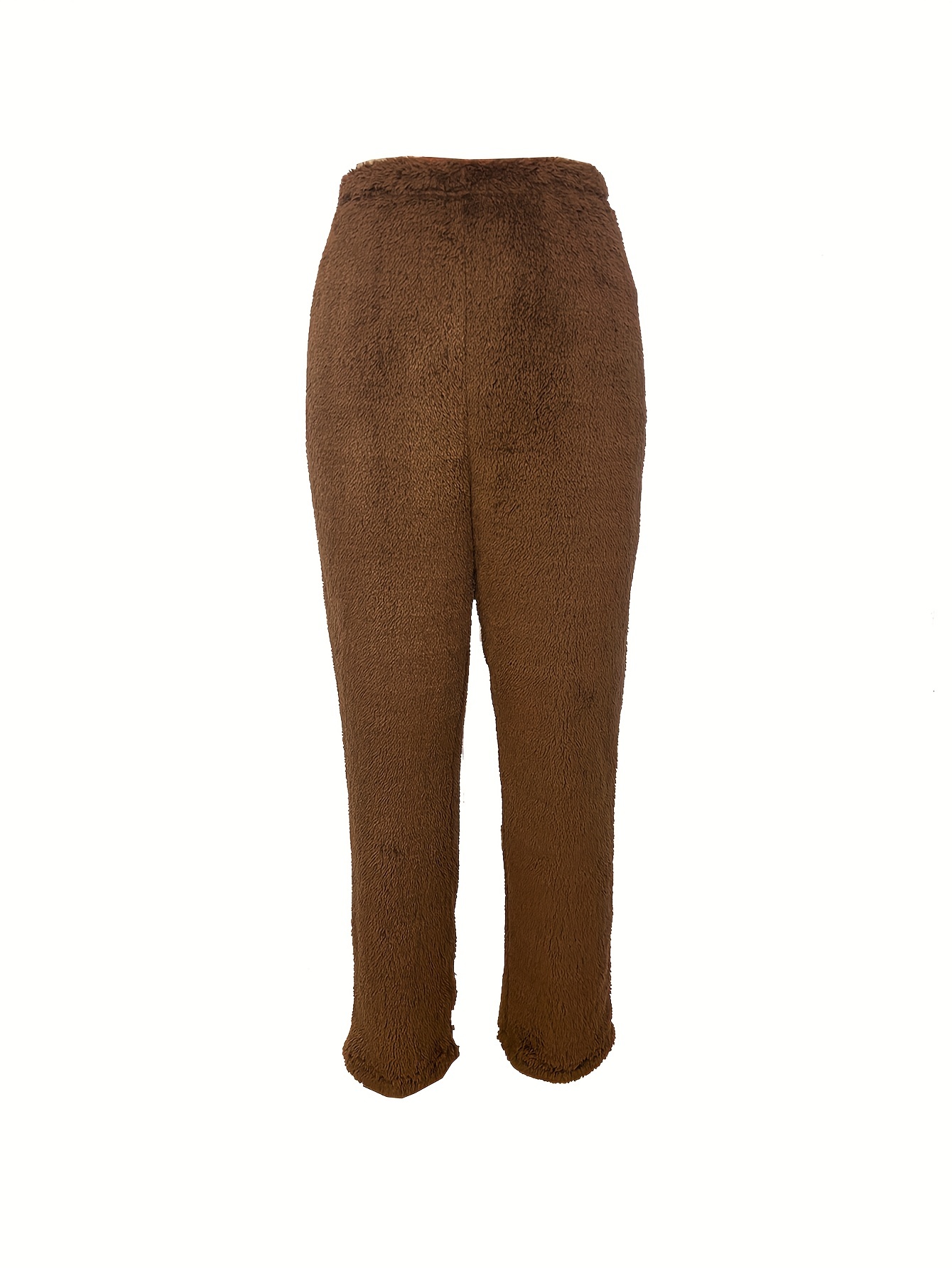 Solid Elastic Waist Fuzzy Pants Casual Thermal Pants Fall - Temu