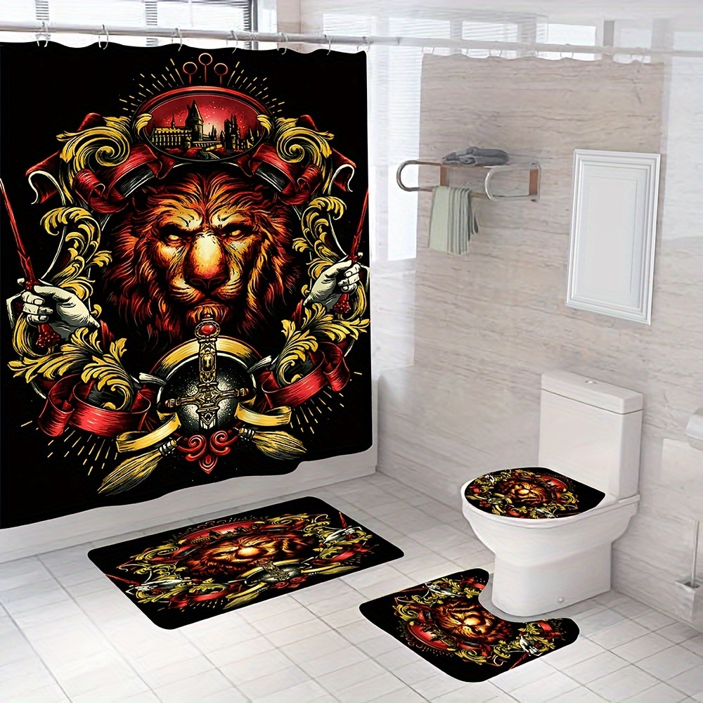 Lion Couple Bathroom Set Waterproof Shower Curtain 12 Hooks - Temu