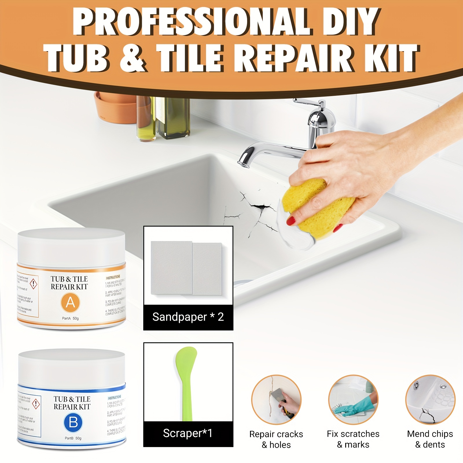 VERNY Tub, Tile and Shower Repair Kit, Fiberglass and Porcelain