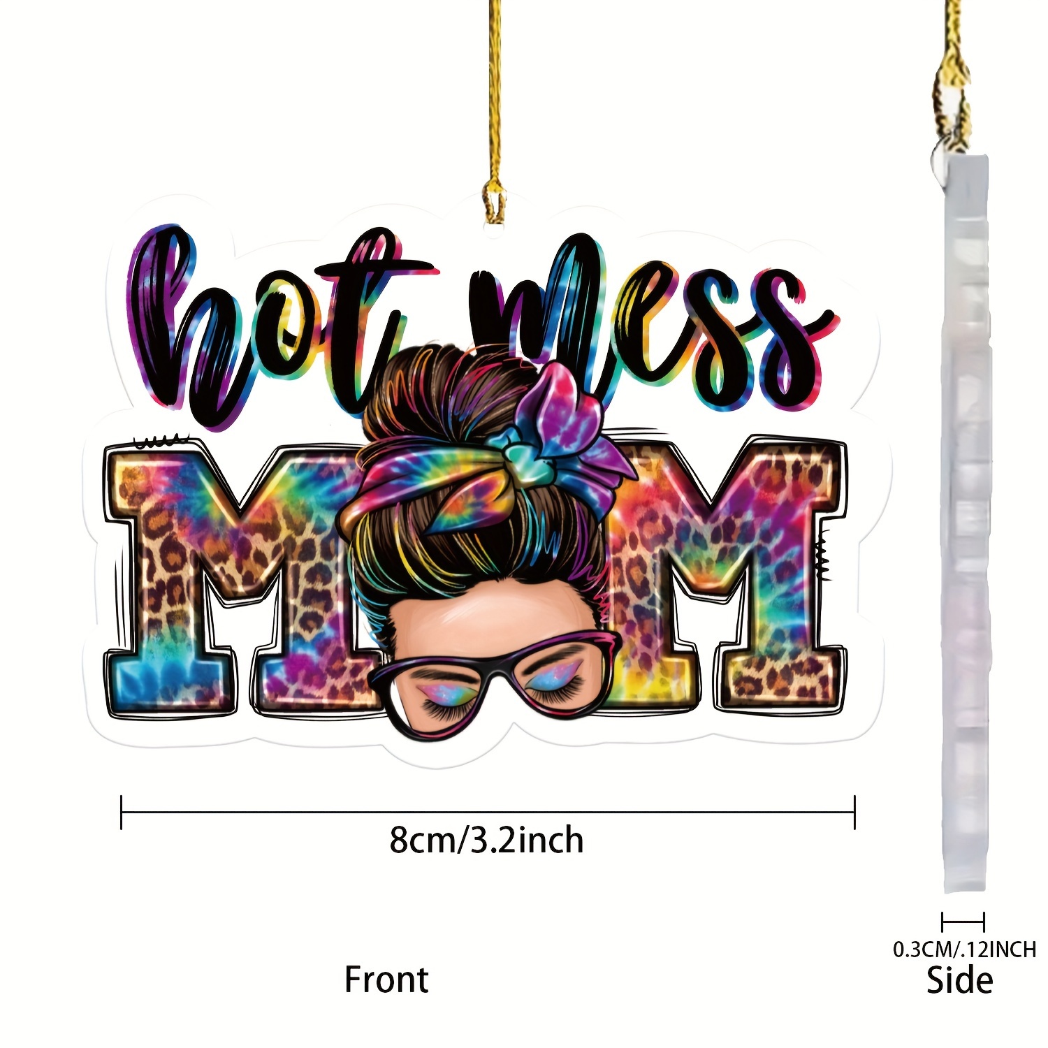 

1pc Hot Mess Mom Messy Bun 2d Flat Acrylic Pendant, Car Rear View Mirror Decorative Pendant, Bag And Key Chain Accessories