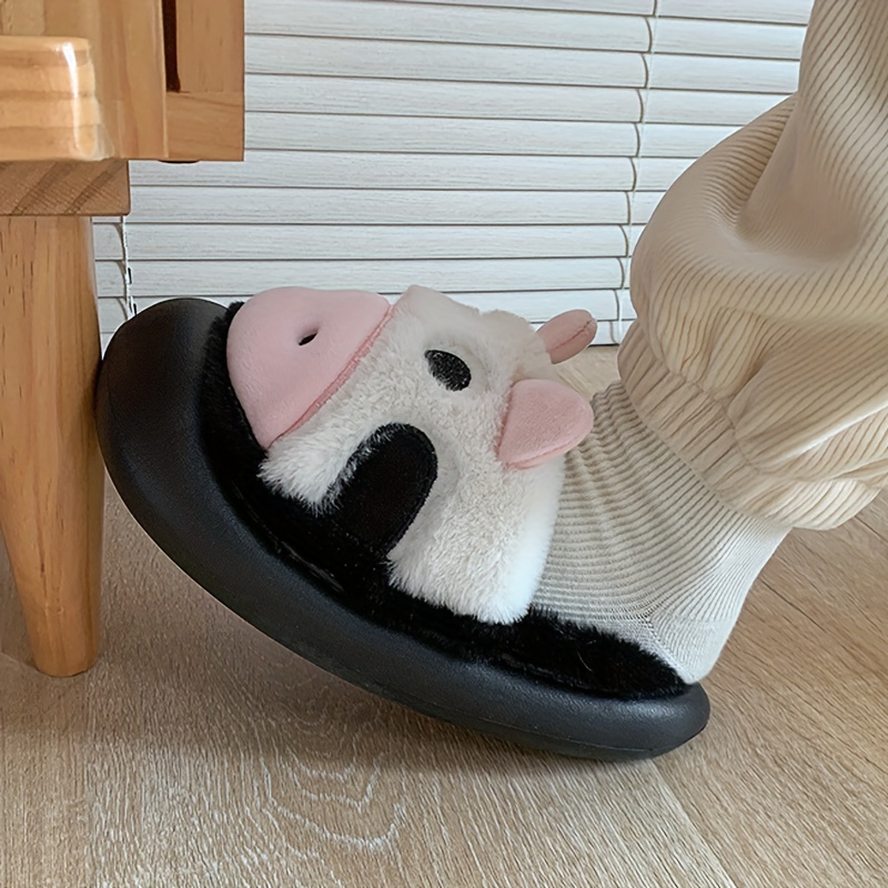 Cute Cartoon Cow Plush Slippers Closed Toe Soft Sole Slip - Temu