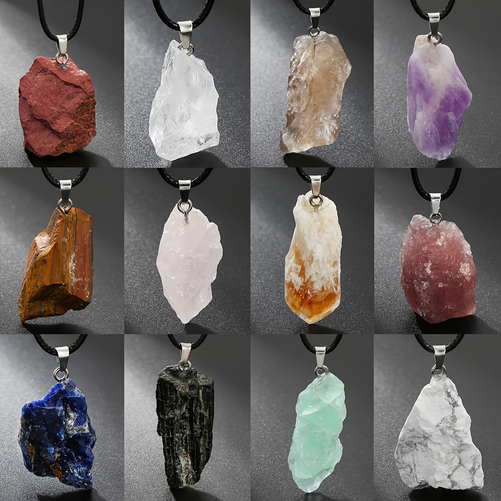 ROADPLUM 40pcs Healing Crystal Pendants, Glow in The Dark Crystal Charms Gemstones Quartz Stone, Hexagonal Crystal Pointed Chakra, Natural Crystal