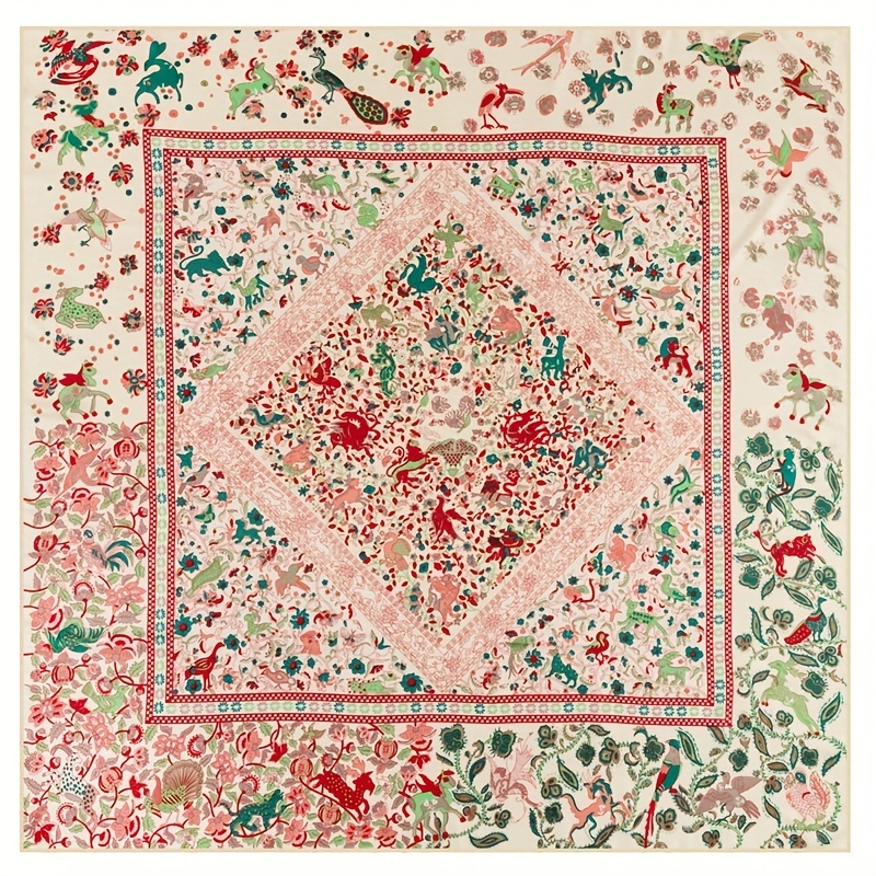 Soft Silky Satin Square Scarf Geometric Printed Shawl Hair Wrap