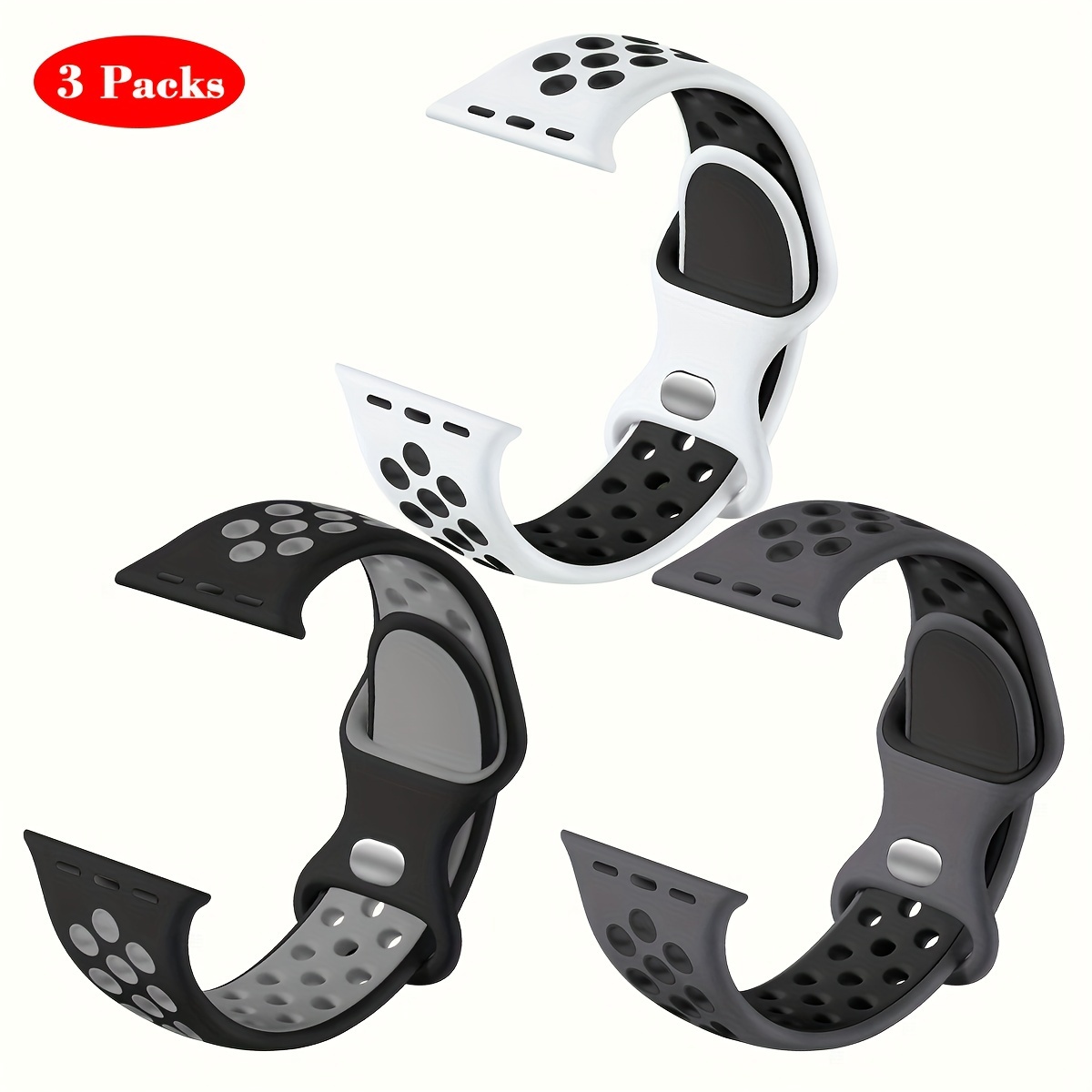 E-shop 3er-Pack Weiche Silikonarmbänder Kompatibel mit iWatch 40mm 41mm 38mm 46mm 45mm 44mm 42mm 49mm für Damen Herren, Wasserdichte Sport-iWatch