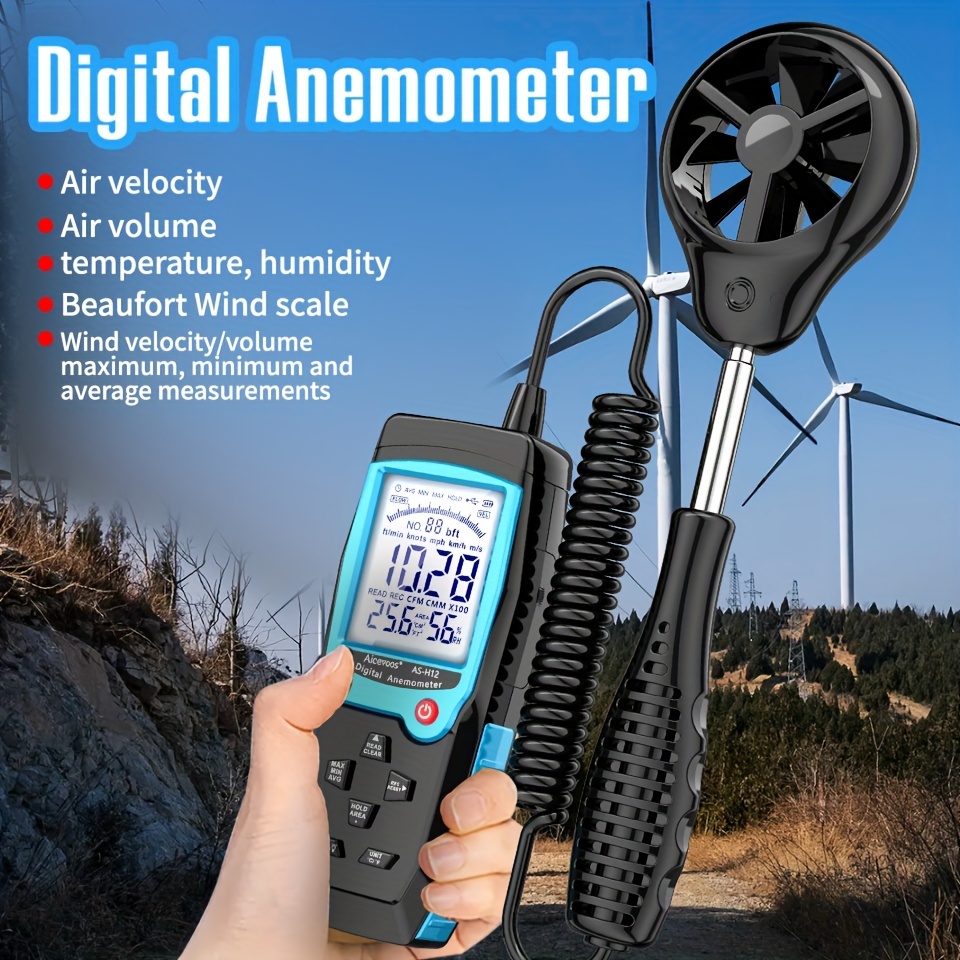 Anémomètre numérique portable, jauge de compteur de vitesse du vent pour la  vitesse du vent vitesse de l’air, compteur de direction du vent avec