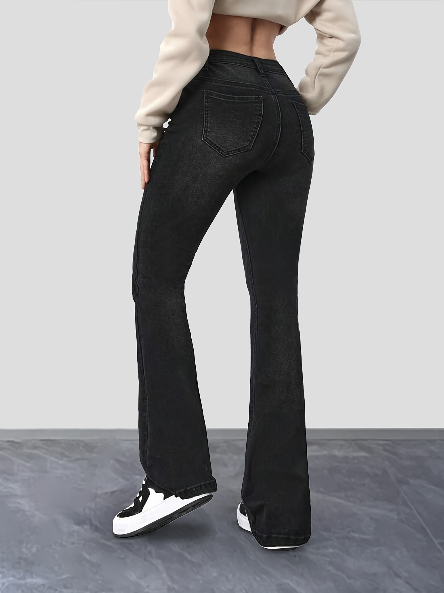 Plain Flare Leg Black Girl's Jeans (Girl's) 