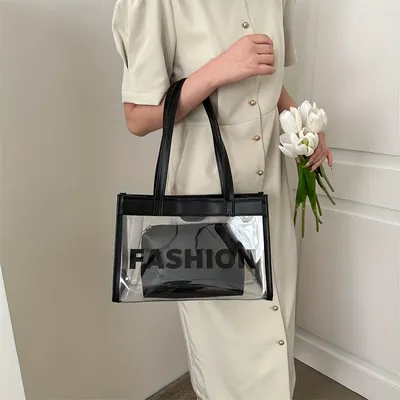 Stylish Transparent Letter Print Bag All Match Shoulder Bag Trendy
