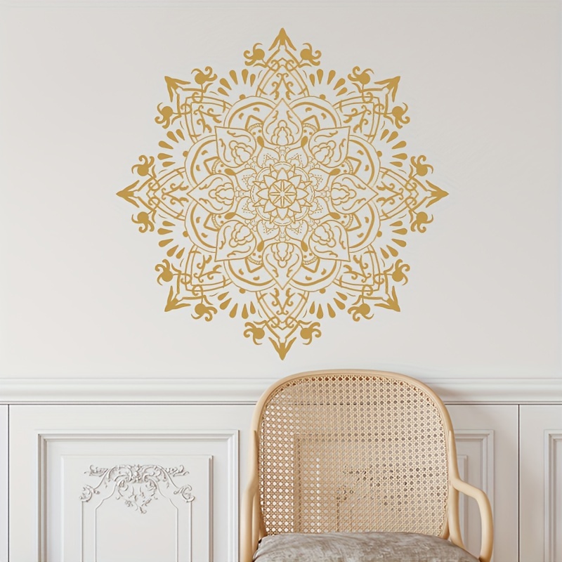 1pc Art Wall Sticker, Golden Mandala Pattern Self-Adhesive Wall Stickers,  Bedroom Entryway Living Room Porch Home Decoration Wall Stickers, Removable