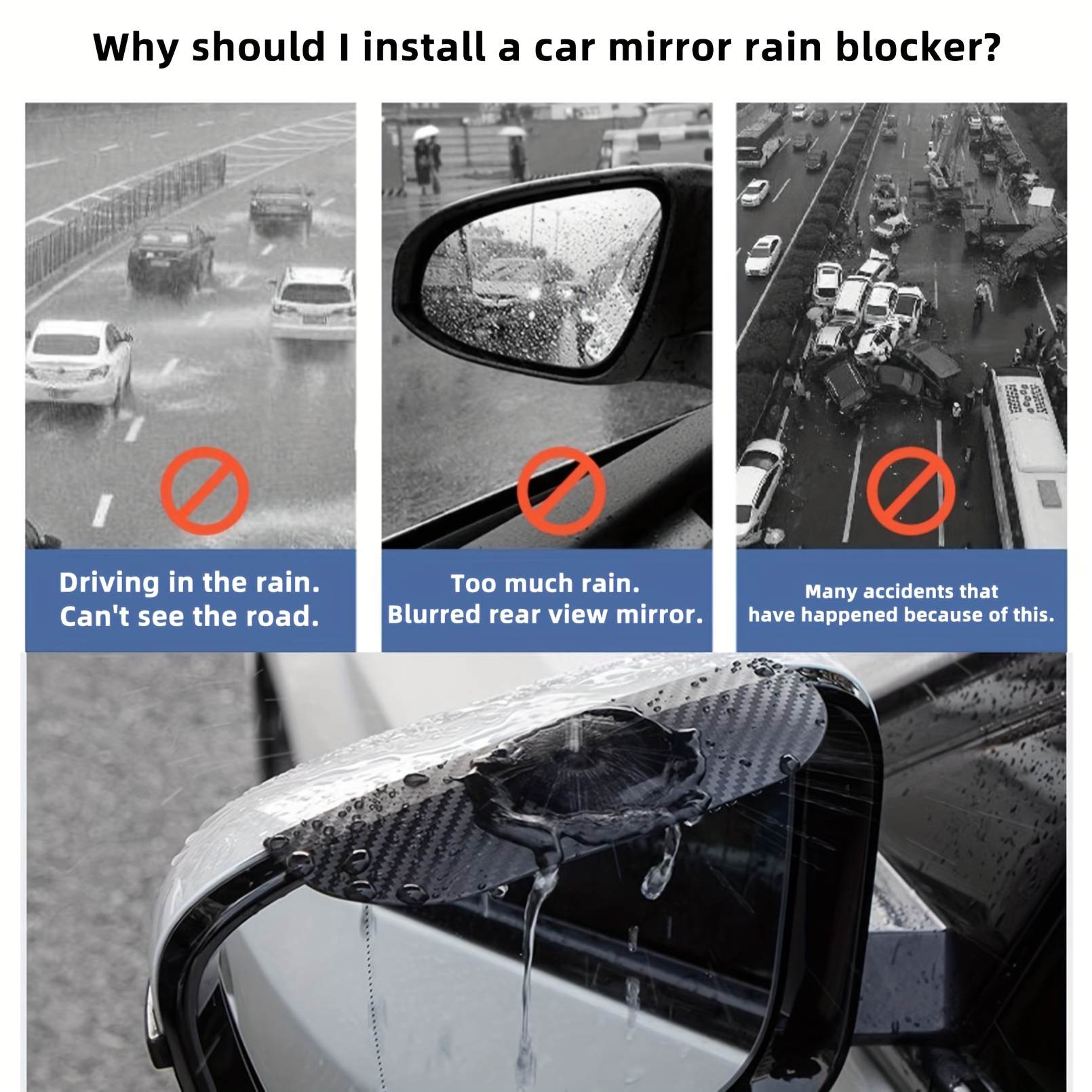 2 pièces voiture côté rétroviseur pluie sourcil visière fibre de carbone  Look pare-soleil neige garde météo bouclier couverture Auto accessoires 