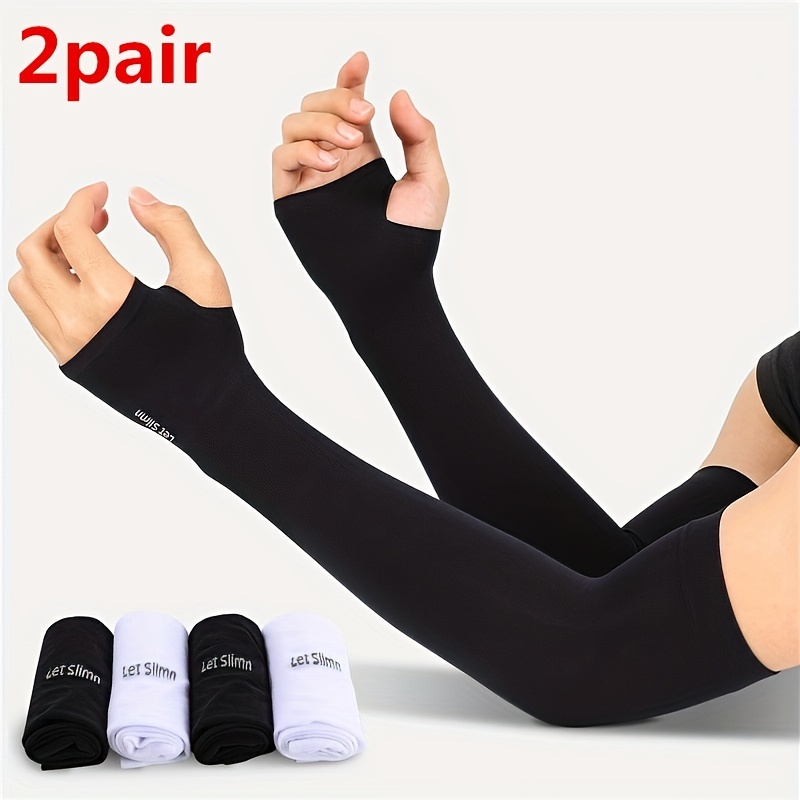 2 Pairs of Sun Protection Arm Sleeves, Summer Sunshade Arm Cover Thumbless Elastic Cuffs for Women,Temu
