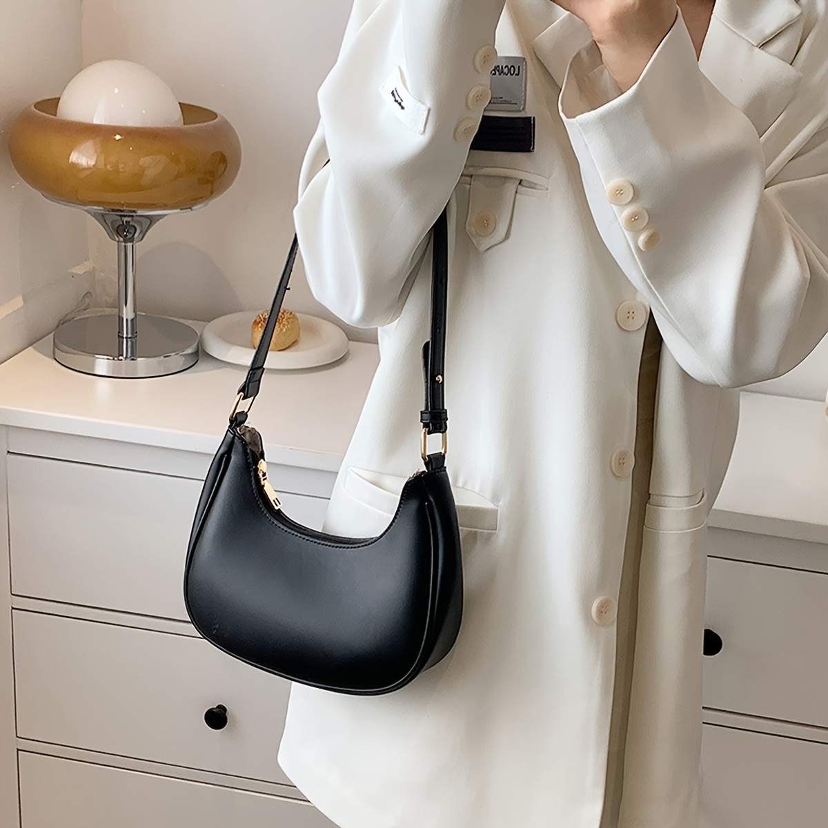 Solid Faux Leather Shoulder Bag