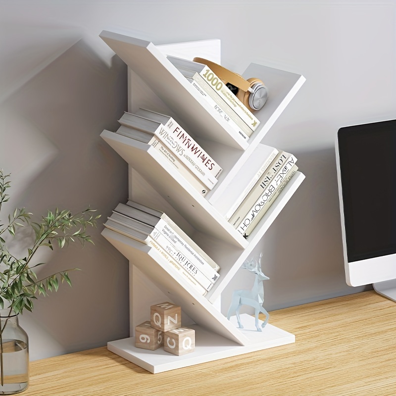 Tree Bookshelf, Estantería de madera de bambú de nivel de soporte de 4  estante para libros