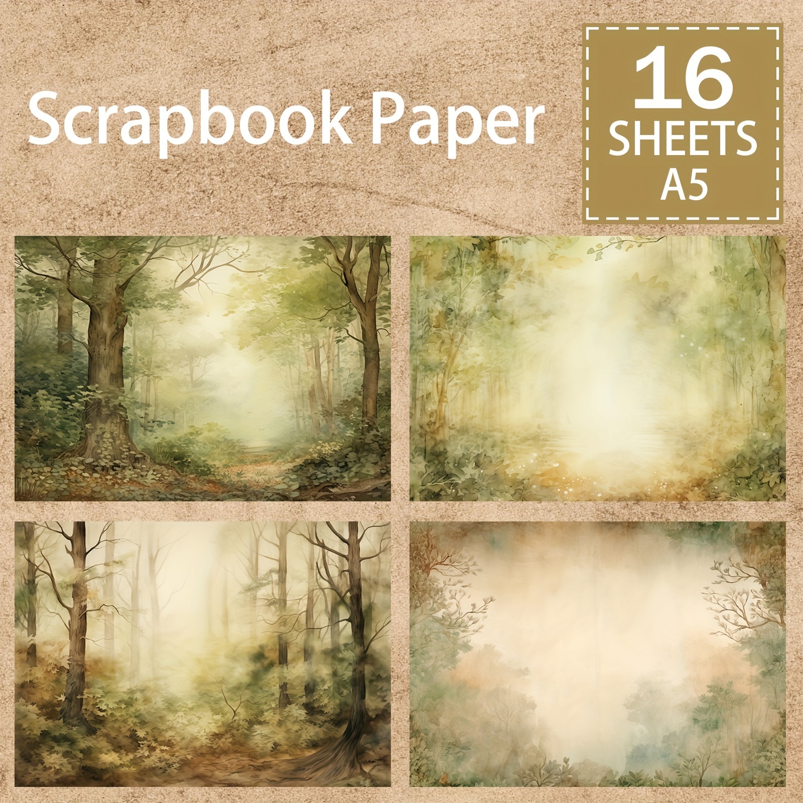 

16sheets A5 Size Green Forest Background Tree Decoration Diy Retro Journal Junk Journal Greeting Card Planner Scrapbook Background Card Pad