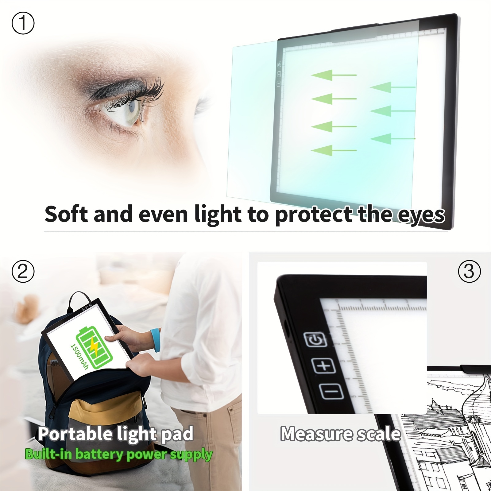 A4 Wireless LED Light Pad with Innovative Stand and Top Clip, TOHETO  Rechargeable Battery Powered Light Box Stepless Dimmable 6 Levels  Brightness