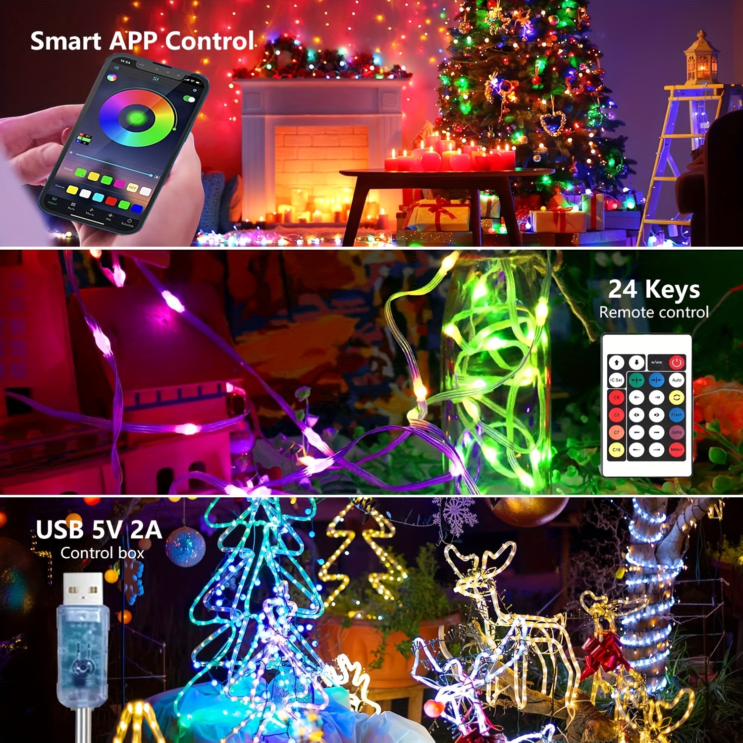 LED Fairy String Light Remote Bluetooth APP USB Control Smart RGB Garland  Lamp Festoon Led Outdoor Indoor Party Christmas Lights - AliExpress