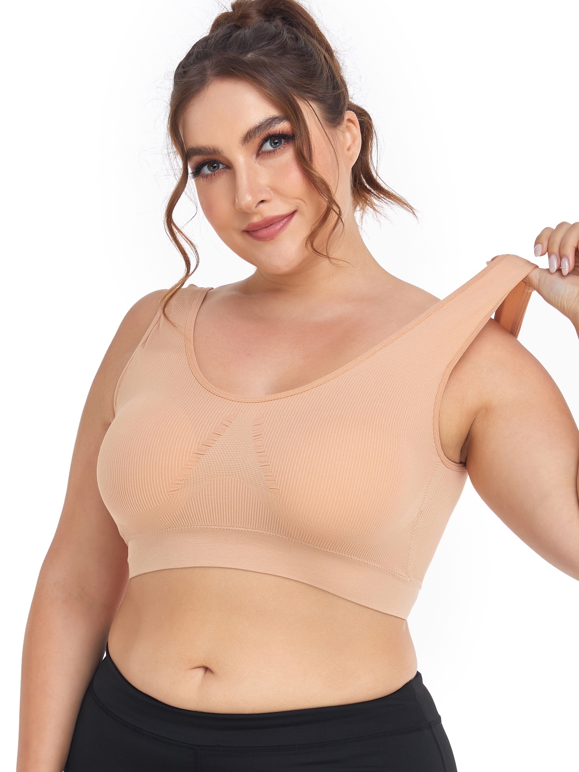 Plus Size Simple Bra Women's Plus Solid V Neck Full Cover - Temu Canada