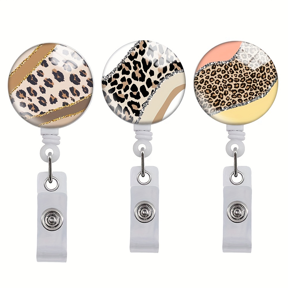 1pc Leopard Print Retractable Badge Holders Nursing Badge Reel Badge Clip ID Card Holders for Office Workers Teachers Volunteers Students Nurse