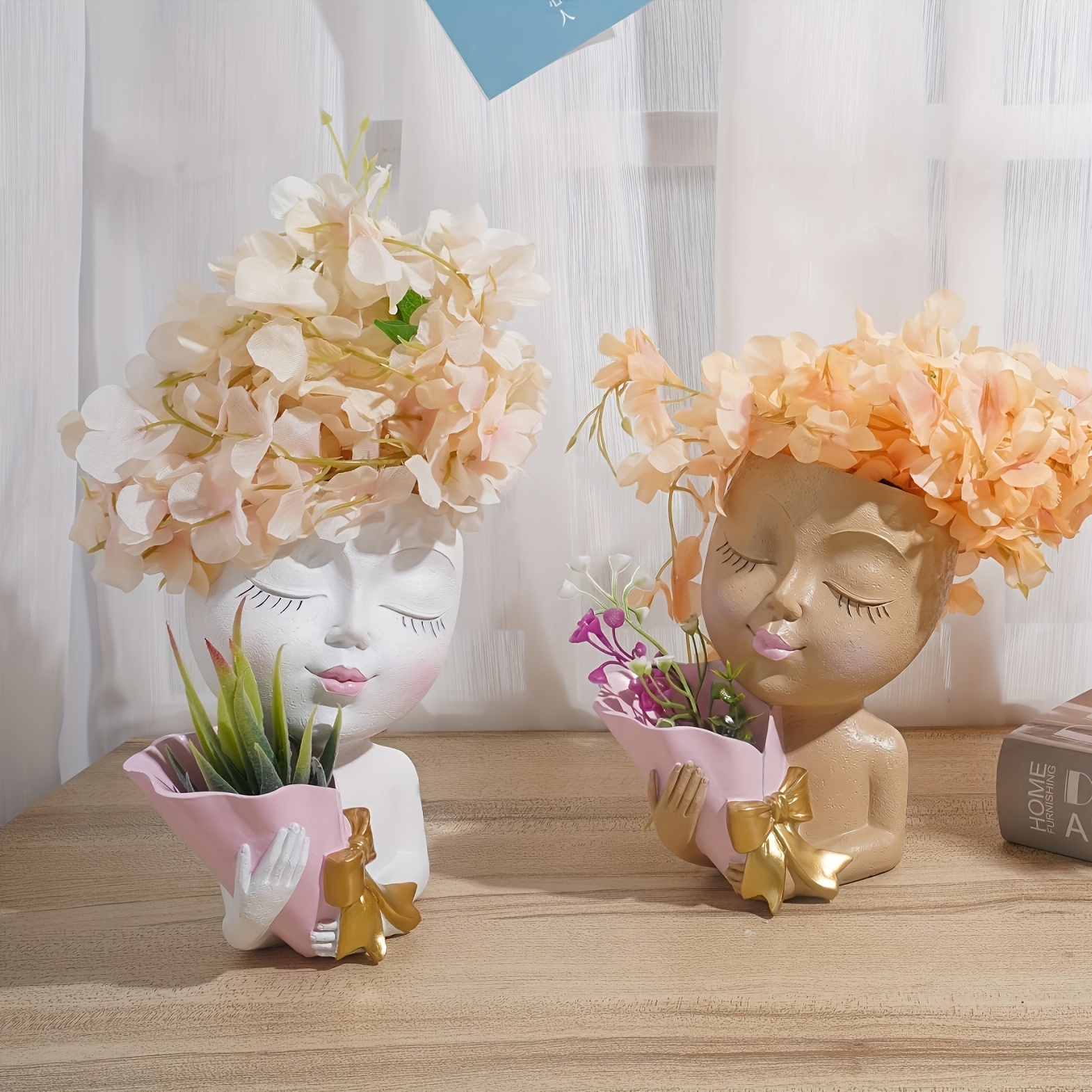 Vase - Kunstharz, Kreative Temu Dekorative Germany 1 Gesichtsvase, Drainage-Blumentopf, Mit Stück Aus Home-Office-Wohnzimmer-Dekor-Blumentopf