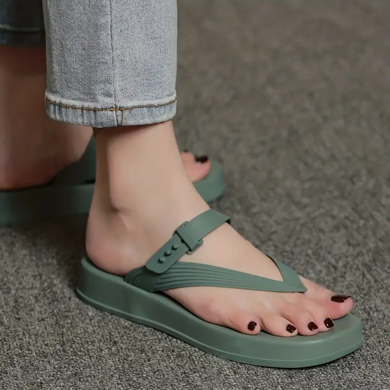 Women's Platform Flip Flops Open Toe Solid Color Square Toe - Temu Canada