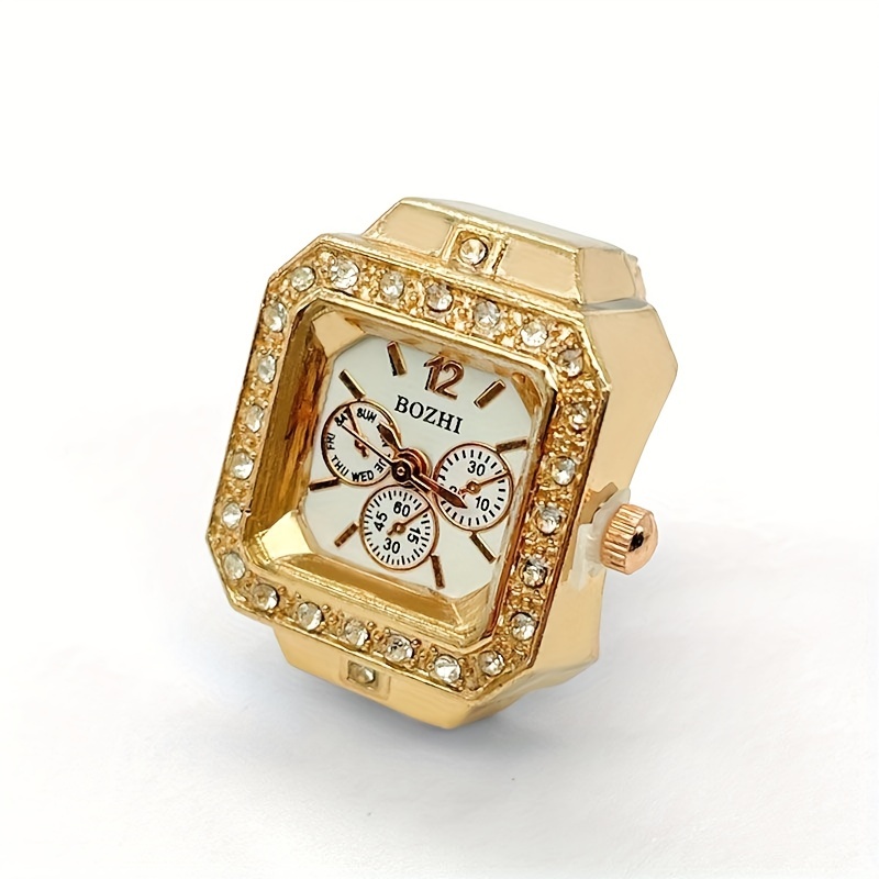 Rhinestone Sparkling Finger Ring Watch Punk Square Quartz Temu