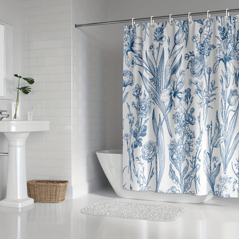 Shower Curtain Set Decorative Floral Pattern Bathroom Set Temu New