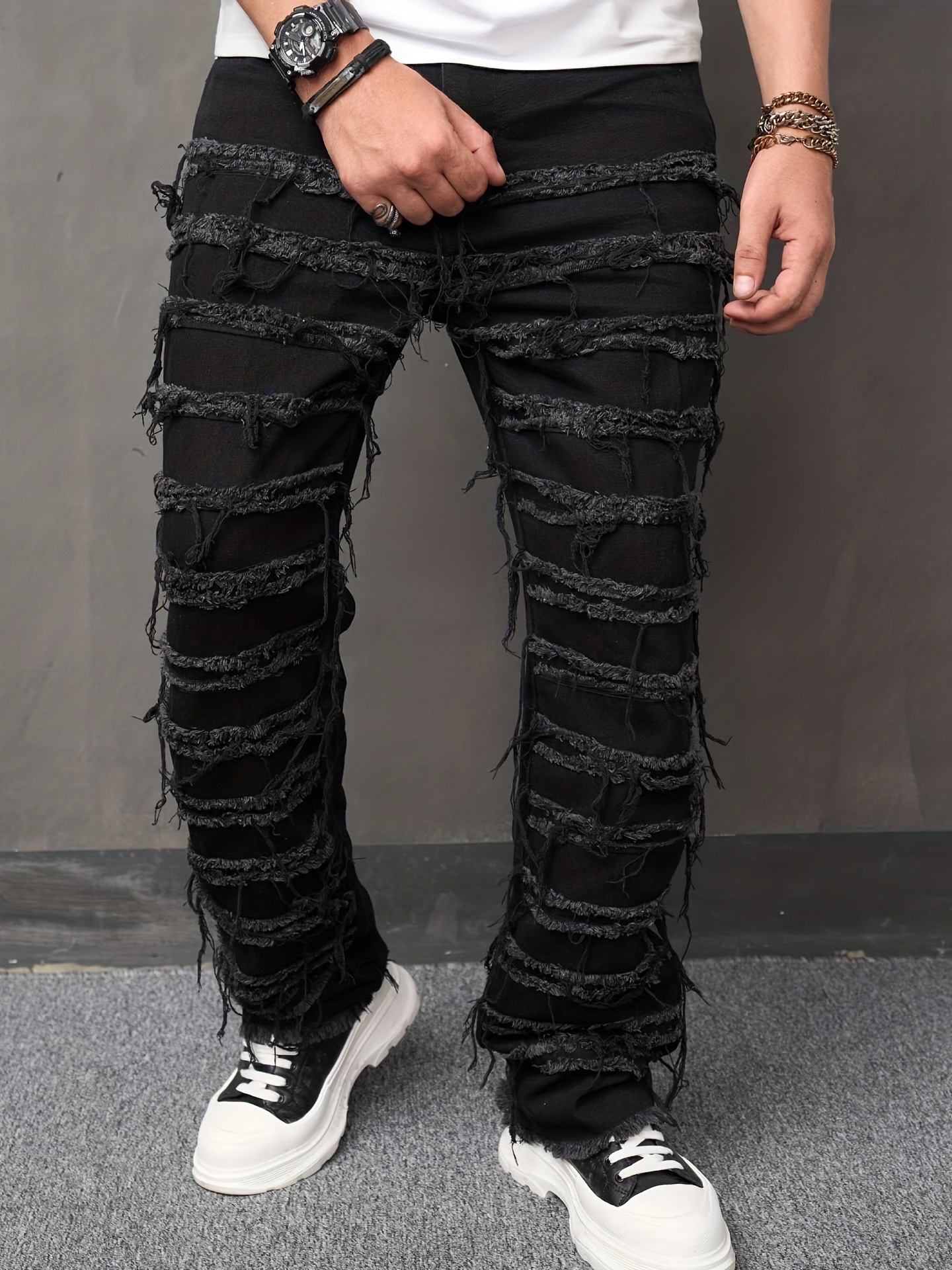 New Men's Stylish Jeans Bear Graphic Stretch Graffiti Print Jeans - Temu