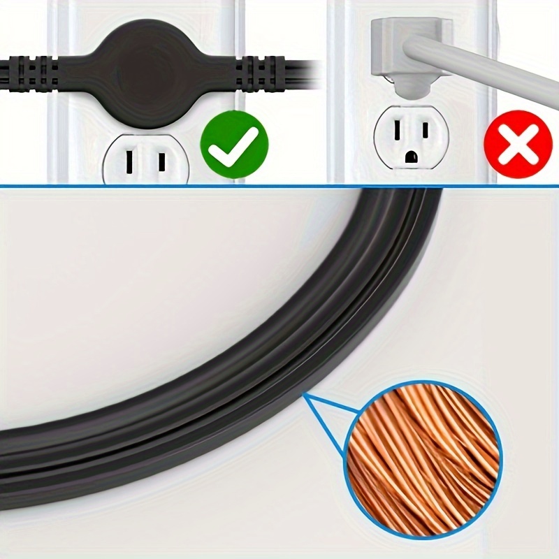 Regleta de alimentación de cable de extensión doble, cable de 12 pies, 6  pies en cada lado, enchufe de salida de cabeza plana (abrazadera de pared)  