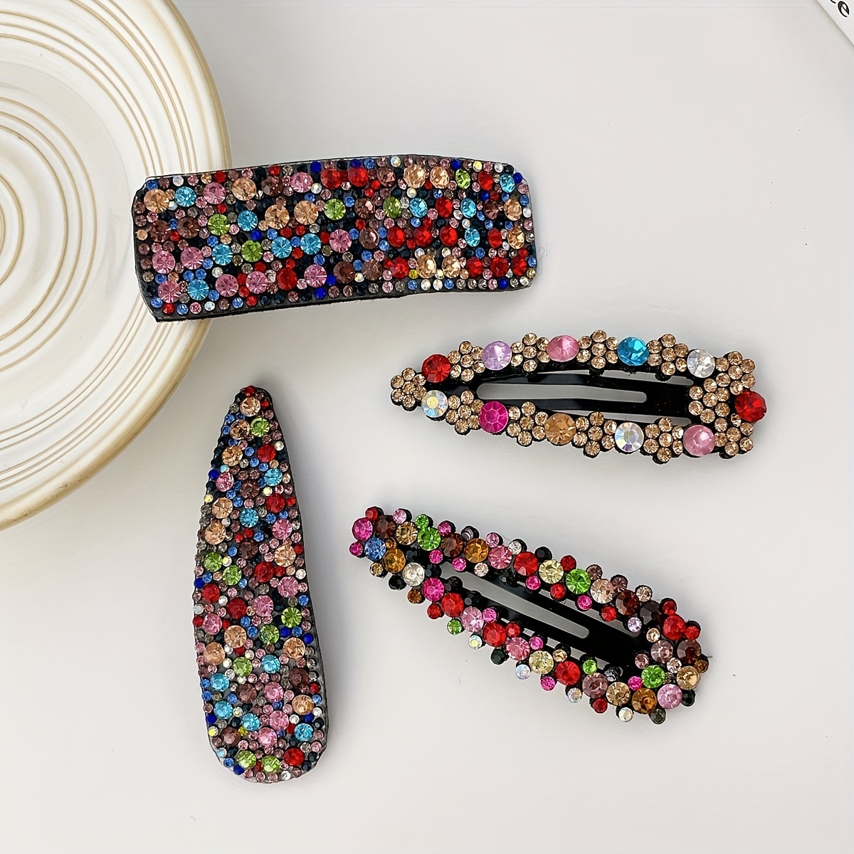 

4pcs/set Vintage Colorful Rhinestone Decorative Hair Clips Hair Side Clips Broken Hair Finishing Clips Elegant Hairdressing Accessories