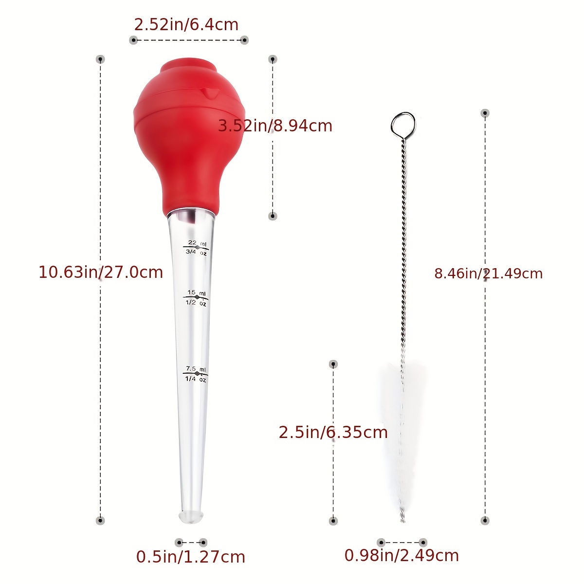 Tasty Turkey Baster Set with Cleaning Brush, Silicone Bulb, Red