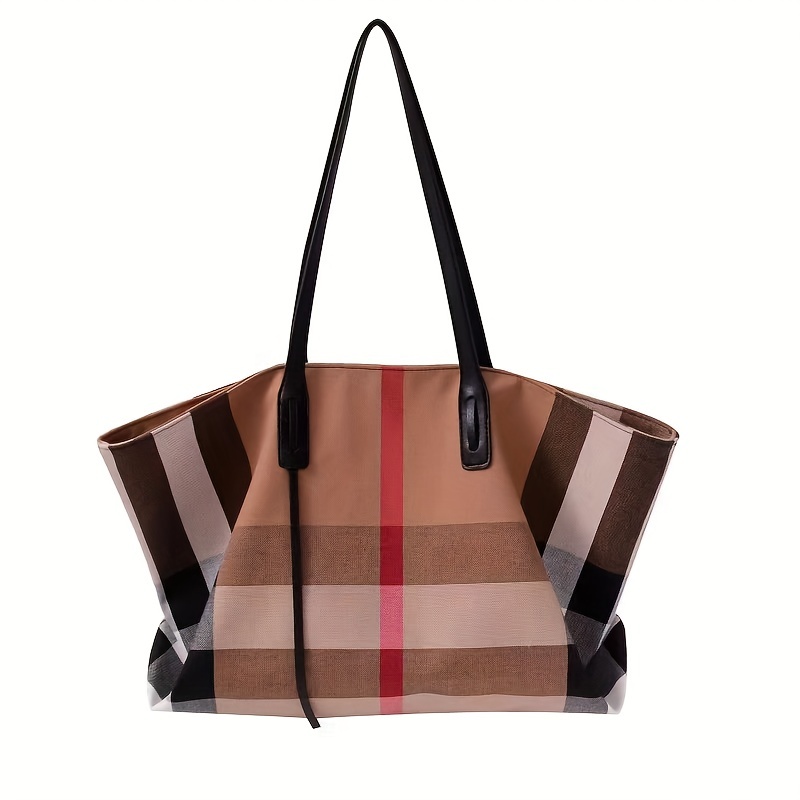 Women's Plaid Pattern Shoulder Tote Bag