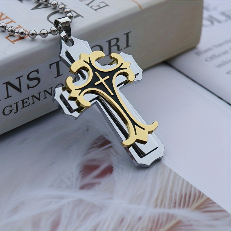 Three Layer Metal Cross Necklace