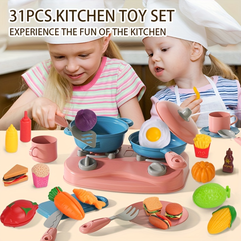 Children Pretend Play Wooden Kitchen Toy Simulation Cookies Cooking Game  Montessori Educational Play House Toys For Toddler Gift