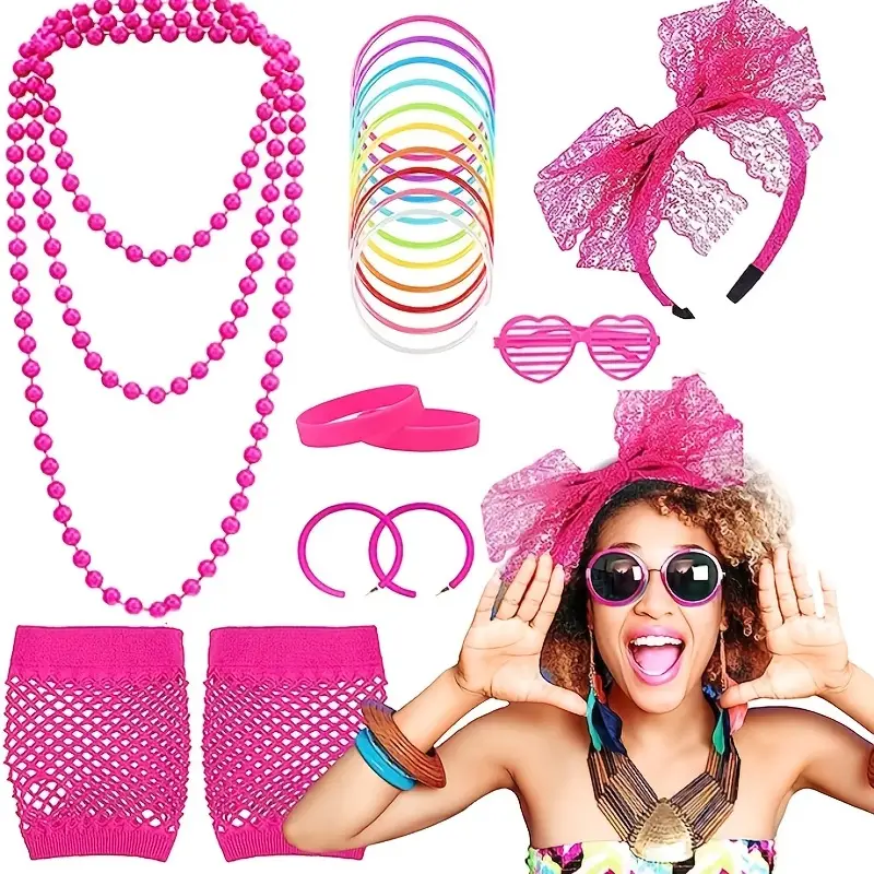80's Style Neon Accessories Set Costumes Dress Necklace - Temu