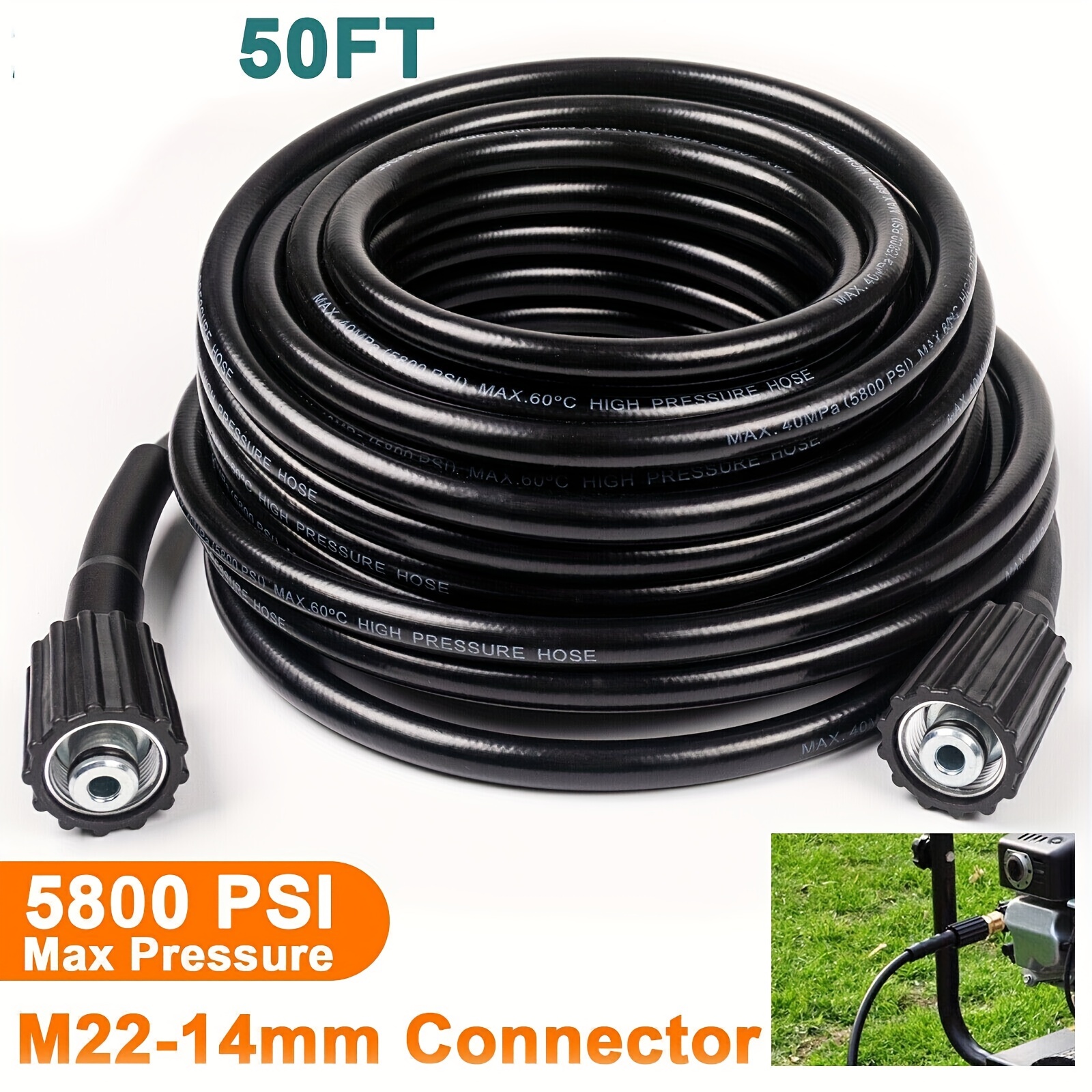 50FT 3600PSI Replacement High Pressure Power Washer Hose-3/8 Swivel QC  Flexible