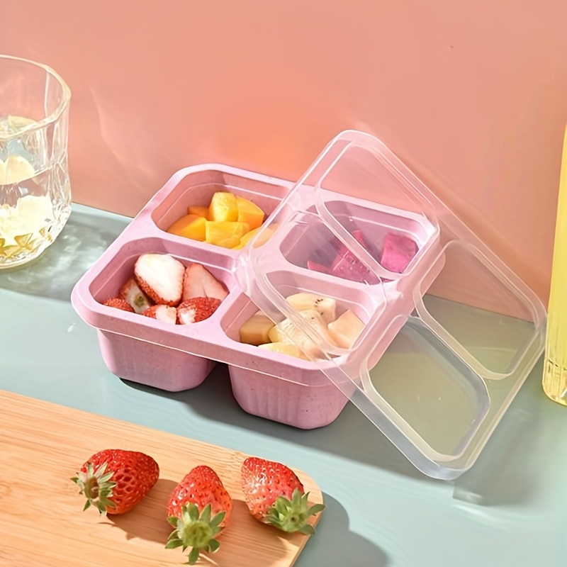 4 Pack Bento Lunch Box, 4 Compartment Meal Prep Containers for Kids,  Durable BPA Free Plastic Reusable Food Storage Containers - Stackable,  Suitable