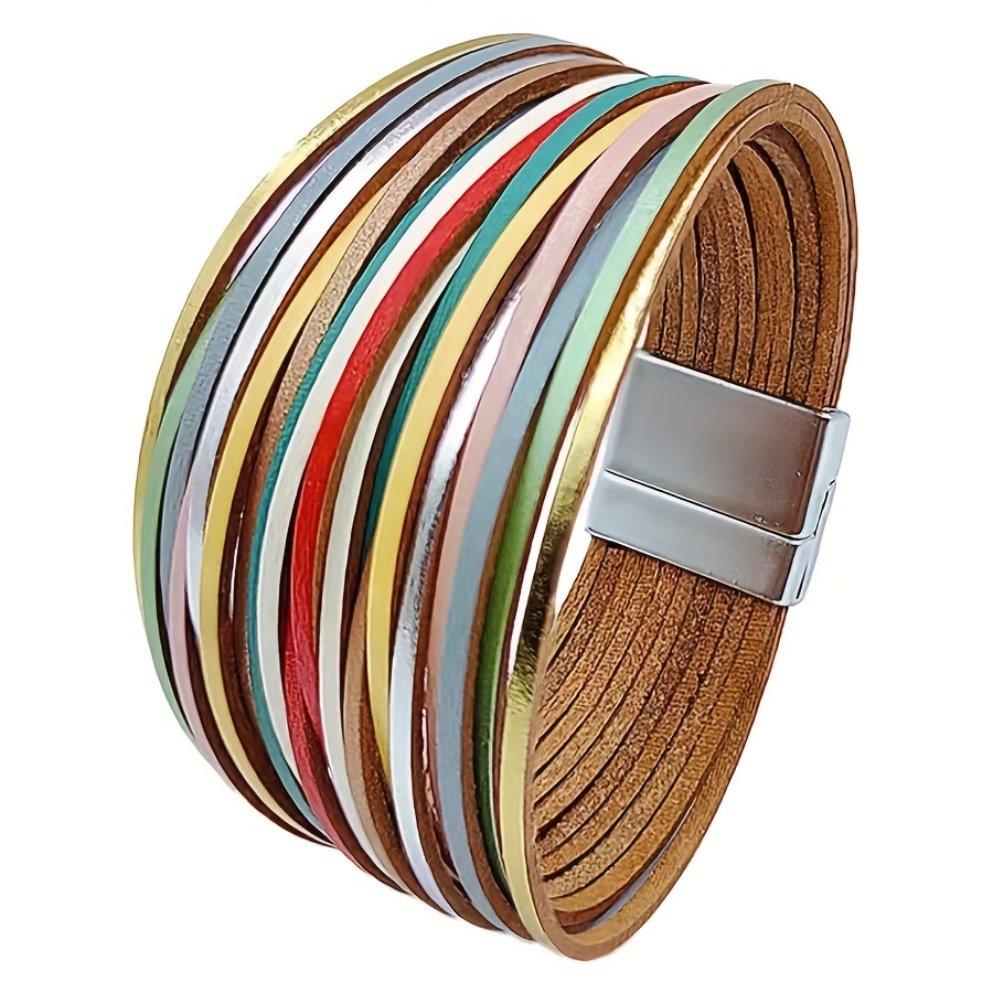 Boho Multicolor Ladies Cuff Bangle Leather Bracelet