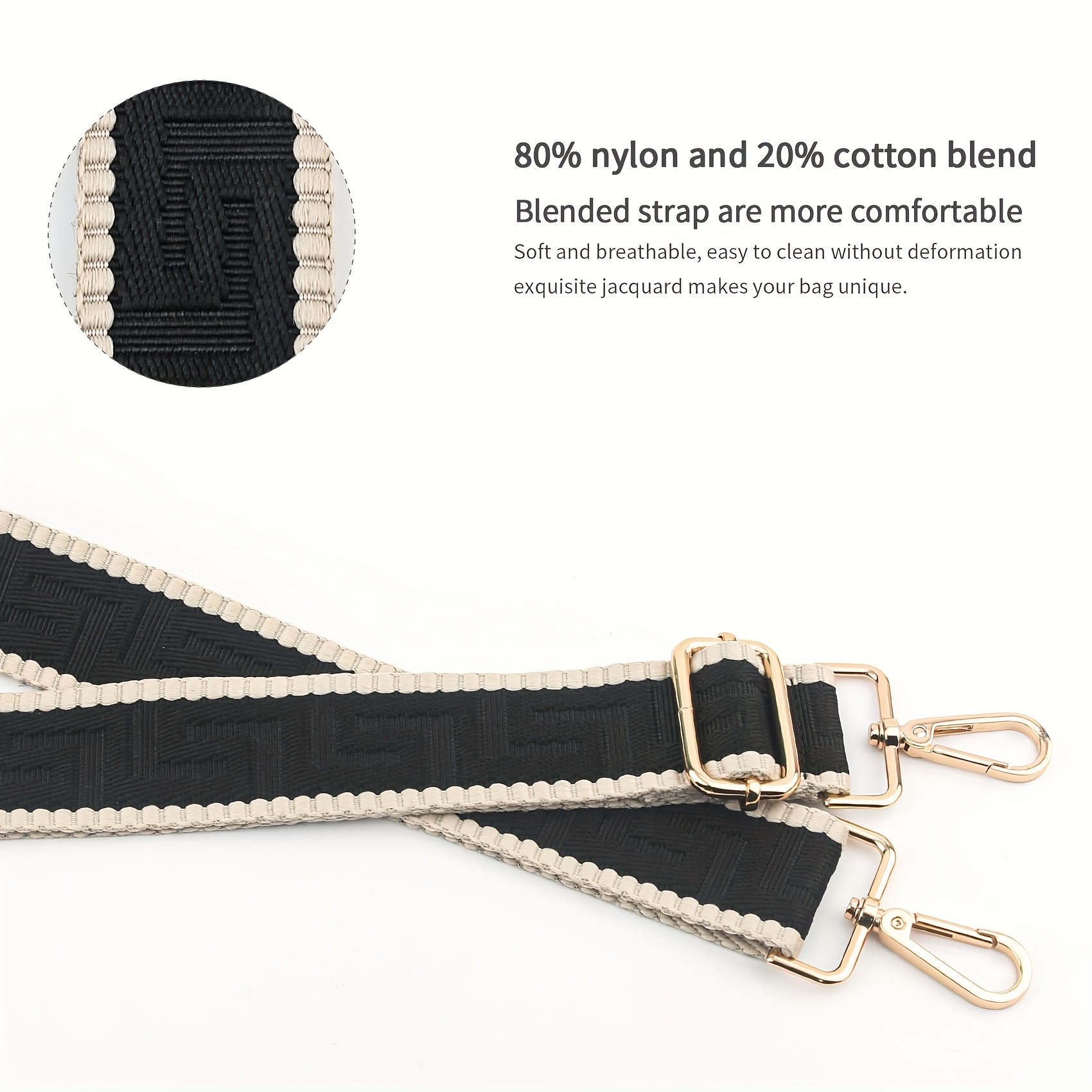Wide Black Crossbody Bag Strap Cotton, Leather Strap Replacement