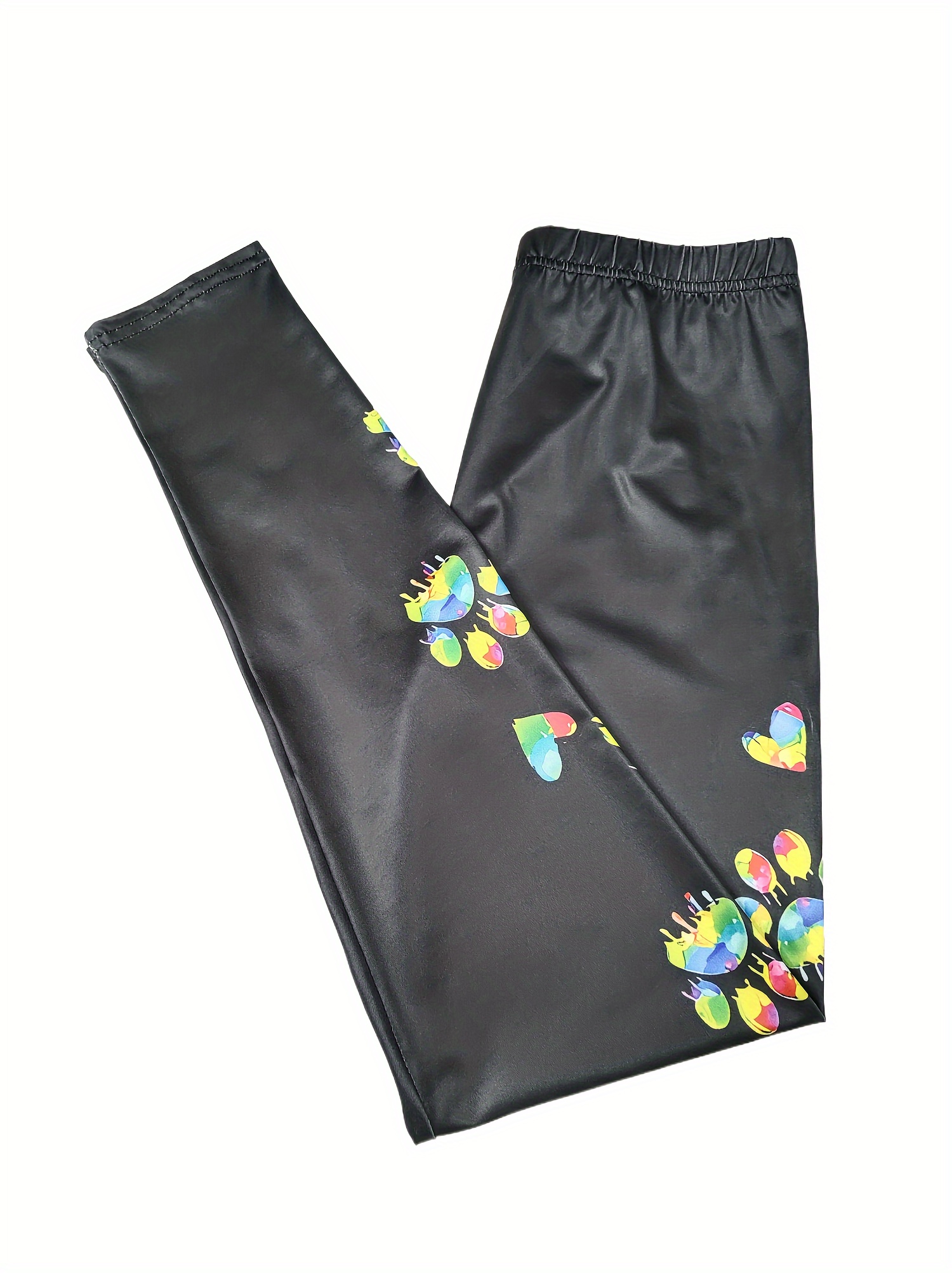 Dog Paw Heart Print Skinny Leggigns Casual Elastic Waist - Temu Canada