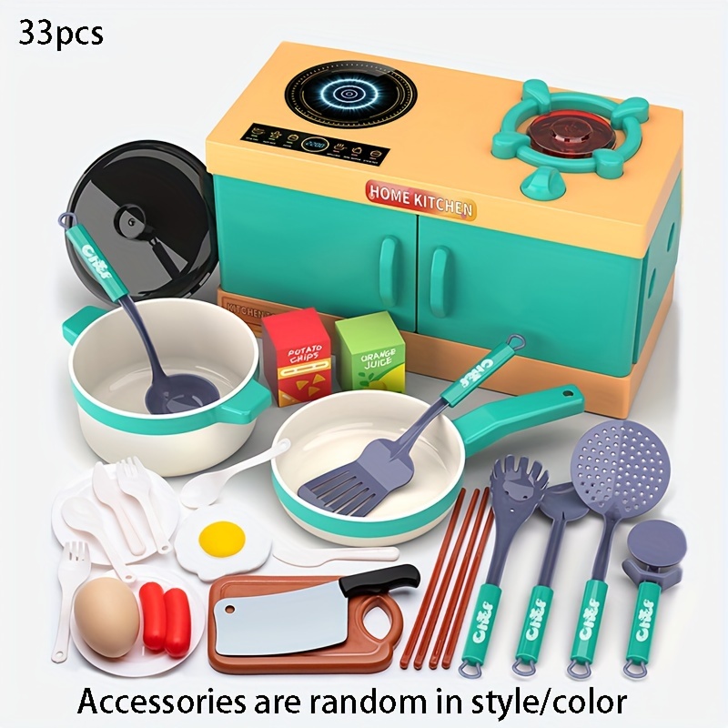 Children's Play House Simulation Kitchen Cooking Toys Boys And Girls  Cooking And Cutting Fruit Kitchen Utensils Set - Temu